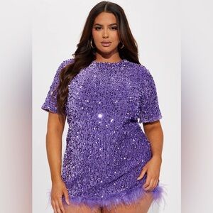 Fashion Nova Christy Sequin T-Shirt Mini Dress - Lavender 3x